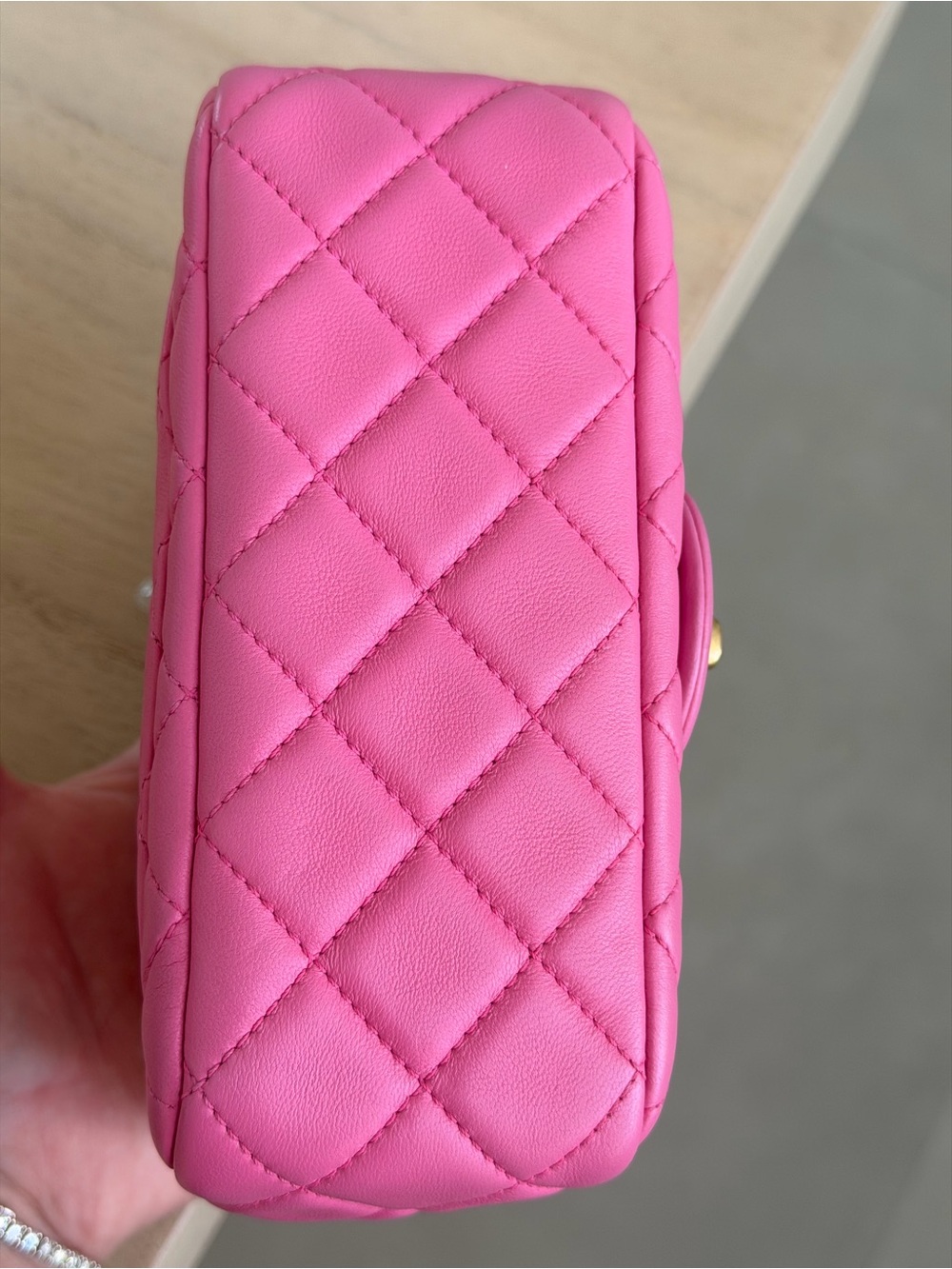 CHANEL Lambskin Pearl Crush Square Flap Mini Pink - Picture 7 of 9